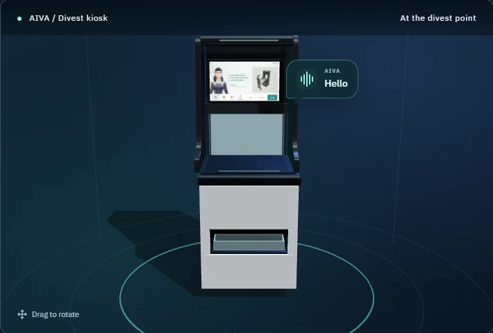AIVA kiosk with the visible Hello passenger greeting.